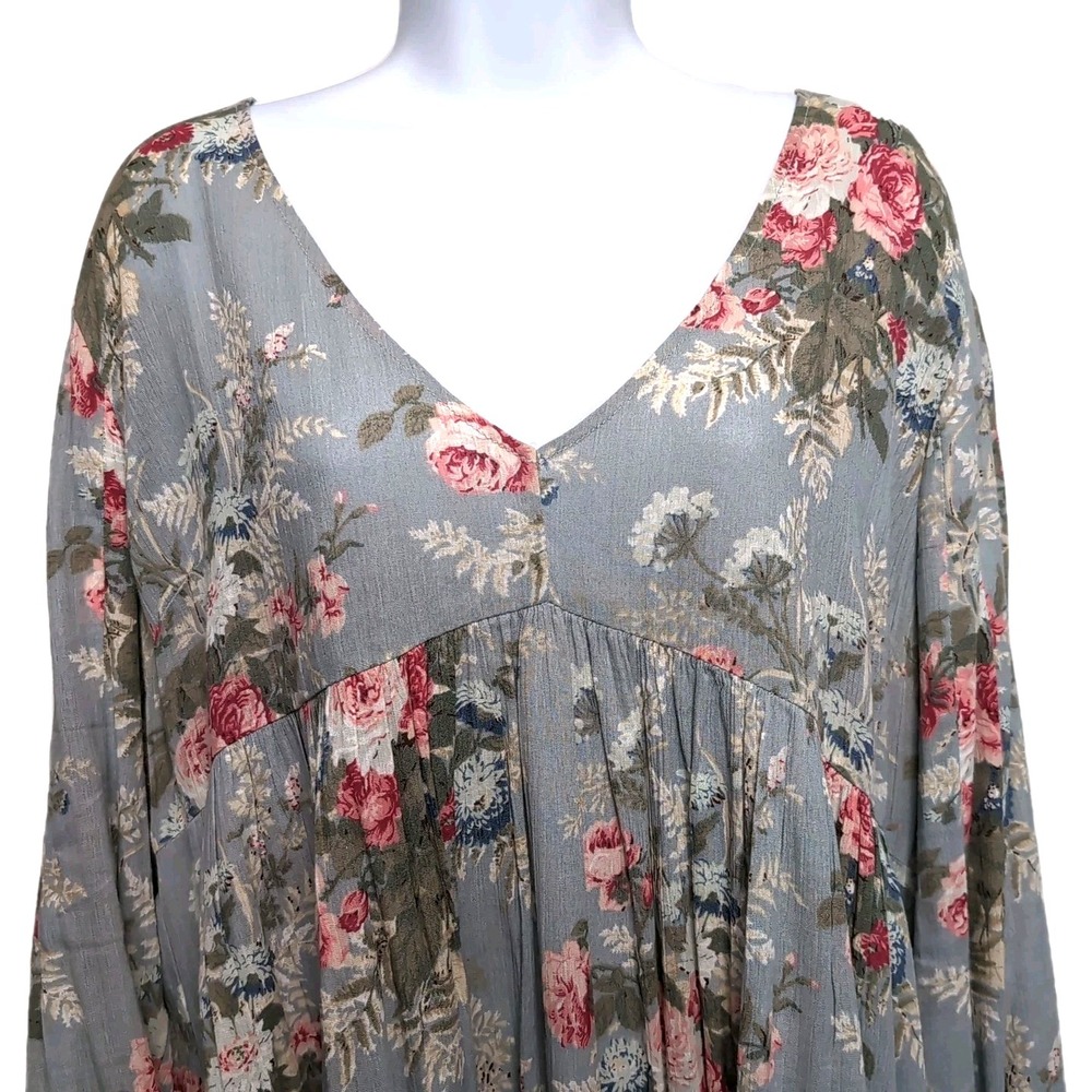 Denim & Supply Ralph Lauren Babydoll Mini Dress L Green Floral Pockets Prairie - Picture 4 of 14